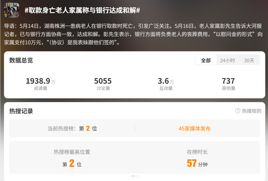 老人银行取款身亡：已和解，银行将支付10万元