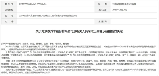 众泰汽车被警示!去年仅卖出14辆车,亏损10亿元,董监高薪酬却达955万元,大涨61%