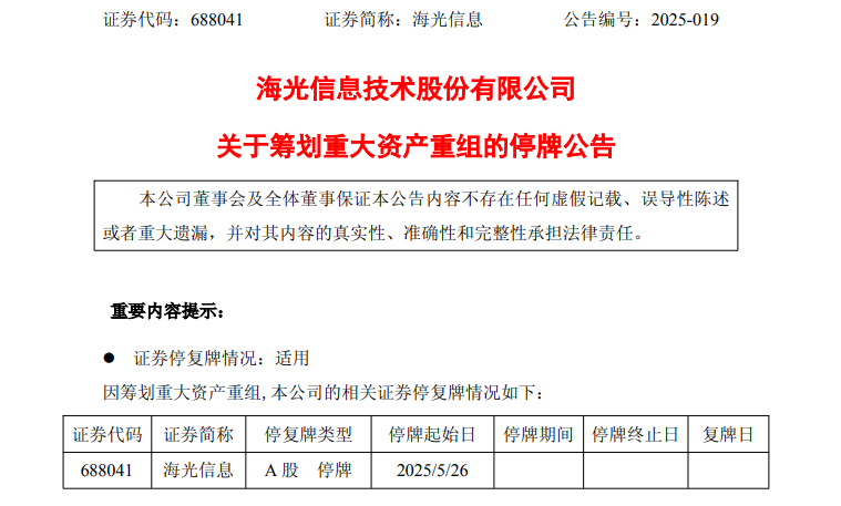 688041、603019，两大半导体巨头拟合并！明起停牌