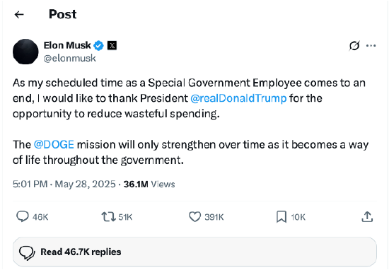 硅谷观察：电锯杀手黯然退场，马斯克白宫梦醒了？