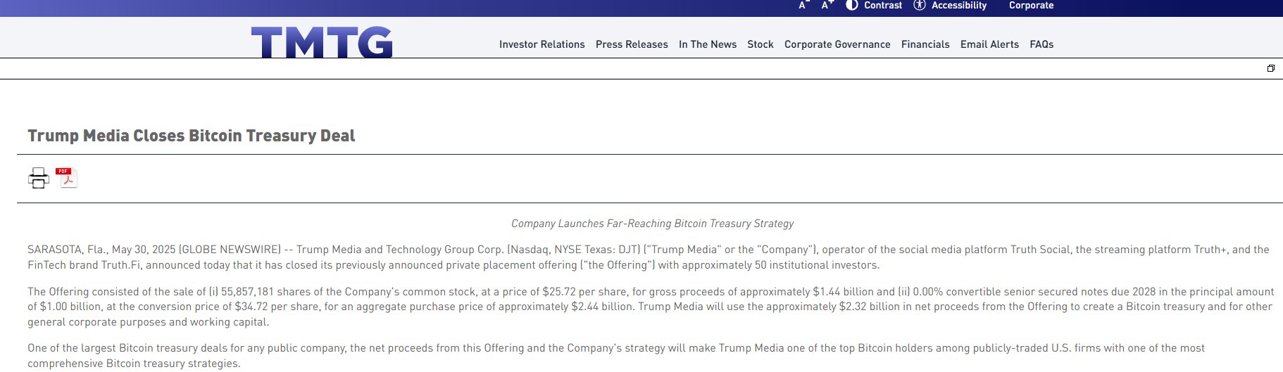 特朗普媒体集团完成24.4亿美元融资 成为比特币持有大户 股价盘中暴涨7%