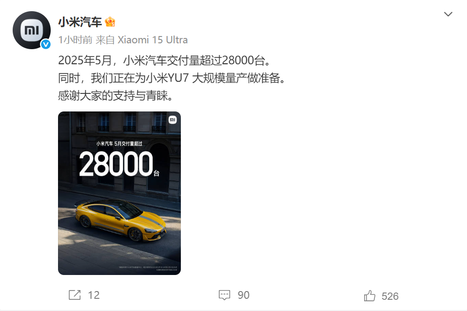 小米汽车,刚刚公布!正为YU7大规模量产做准备!这些新势力车企5月销量出炉