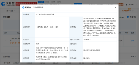 康师傅因生产安全事故致1死被罚52.5万元