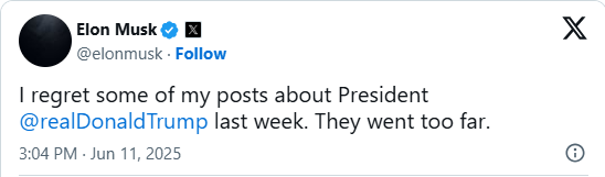 马斯克表示后悔攻击特朗普！之前分析师还声称：这是其某种宏大战略的一部分
